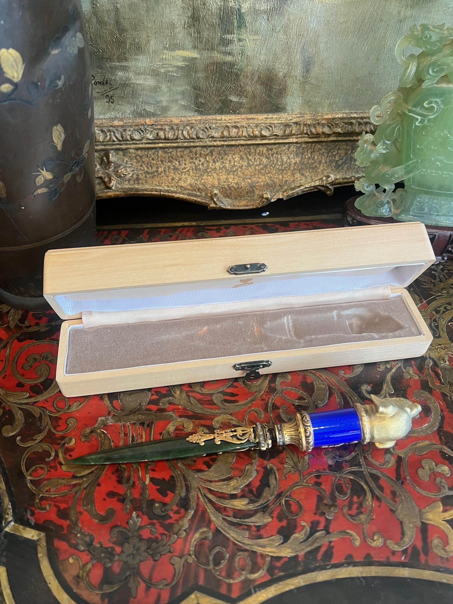 A FABERGE STYLE SILVER GILT, DIAMOND SET, NEPHRITE AND ENAMELLED LETTER KNIFE - Image 6 of 6