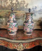 A PAIR OF LATE 19TH CENTURY CHINESE CRACKLEWARE VASES CONVERTED TO LAMPS