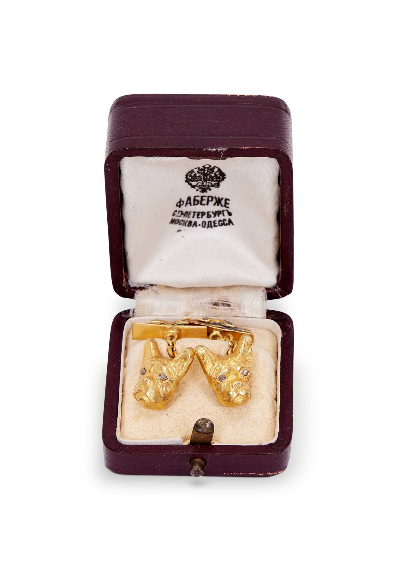 A PAIR OF SILVER GILT AND DIAMOND SET RUSSIAN STYLE CUFFLINKS MODELLED WITH BULLDOGS - Image 2 of 2