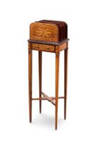 A LATE 19TH CENTURY SHERATON REVIVAL MARQUETRY LETTER HOLDER