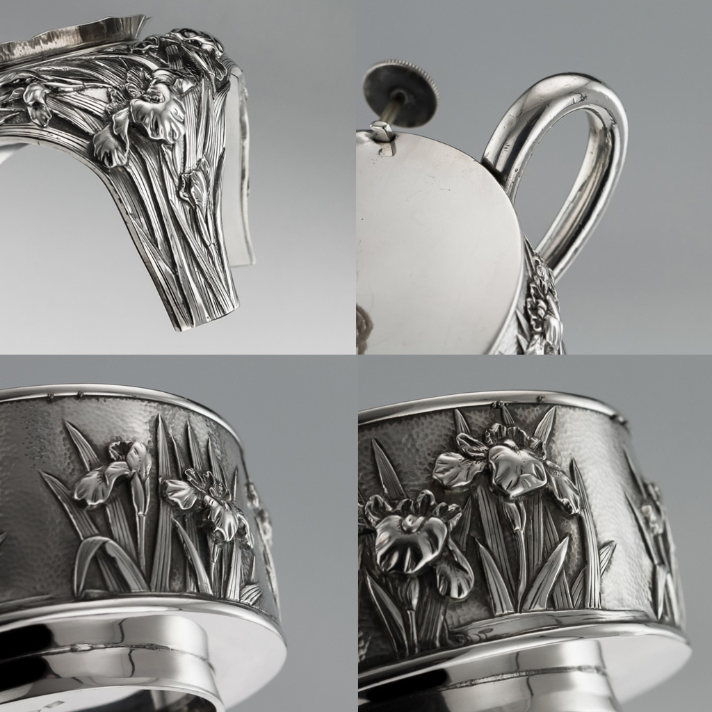 AN EXCEPTIONAL EARLY 20TH CENTURY JAPANESE SILVER TEA & COFFEE SERVICE ON TRAY C. 1900 - Image 15 of 31