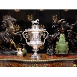 A MID 19TH CENTURY STERLING SILVER HORSE RACING TROPHY CUP AND COVER, C. 1846