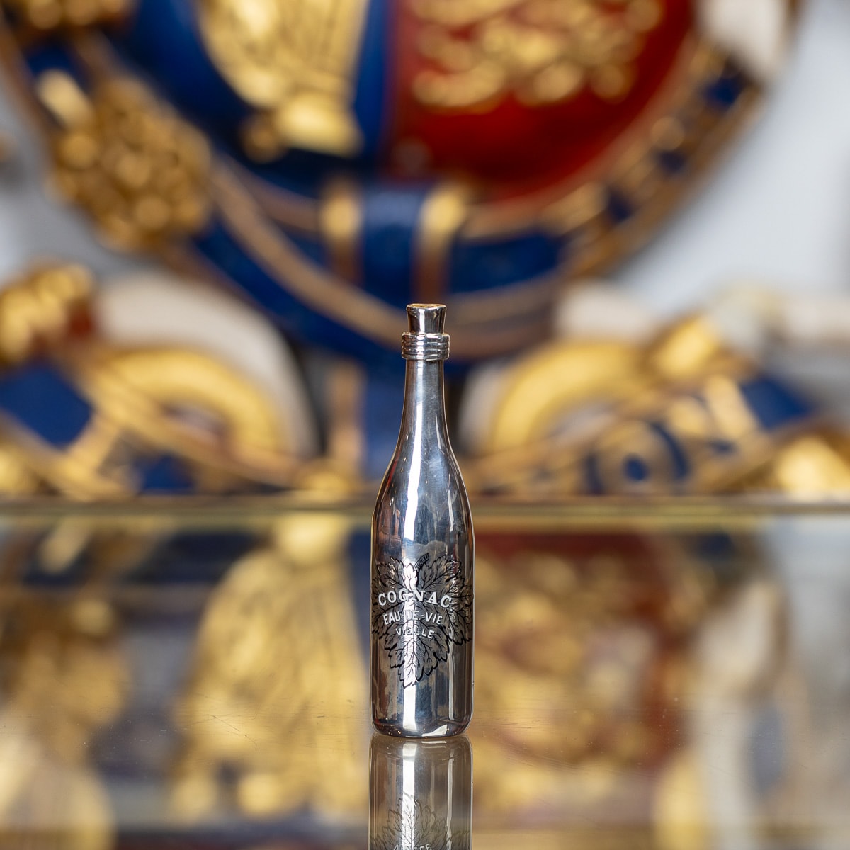 A 19TH CENTURY STERLING SILVER AND ENAMEL COGNAC BOTTLE C. 1887 - Image 2 of 18