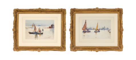 FRANK HENRY MASON (BRITISH, 1875-1965): A PAIR OF WATERCOLOURS OF HARBOUR SCENES