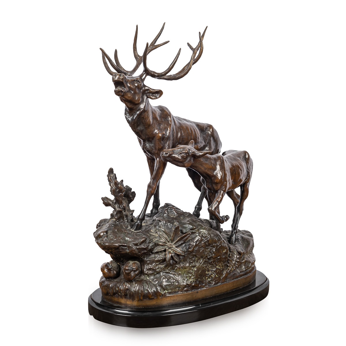 PROSPER LECOURTIER (1851-1925): A 19TH CENTURY BRONZE OF A STAG AND DOE