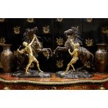 A LARGE PAIR OF 19TH CENTURY BRONZE AND ORMOLU MODELS OF THE MARLEY HORSES