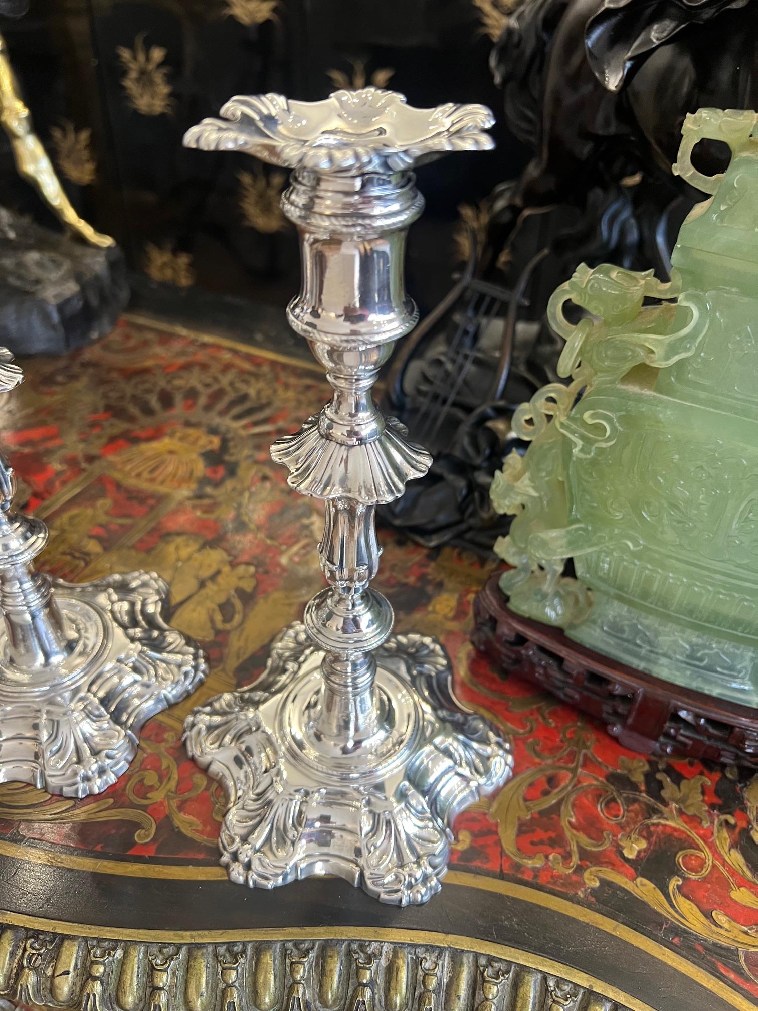 A SET OF FOUR GEORGIAN MID 18TH CENTURY SILVER CANDLESTICKS, C.1756 - Image 2 of 7