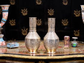 A PAIR OF SILVER ISLAMIC CALLIGRAPHIC VASES