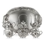 AN EXCEPTIONAL EARLY 20TH CENTURY JAPANESE SILVER TEA & COFFEE SERVICE ON TRAY C. 1900