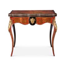 A FINE LATE 19TH CENTURY BOULLE STYLE TORTOISESHELL AND CUT BRASS CARD TABLE