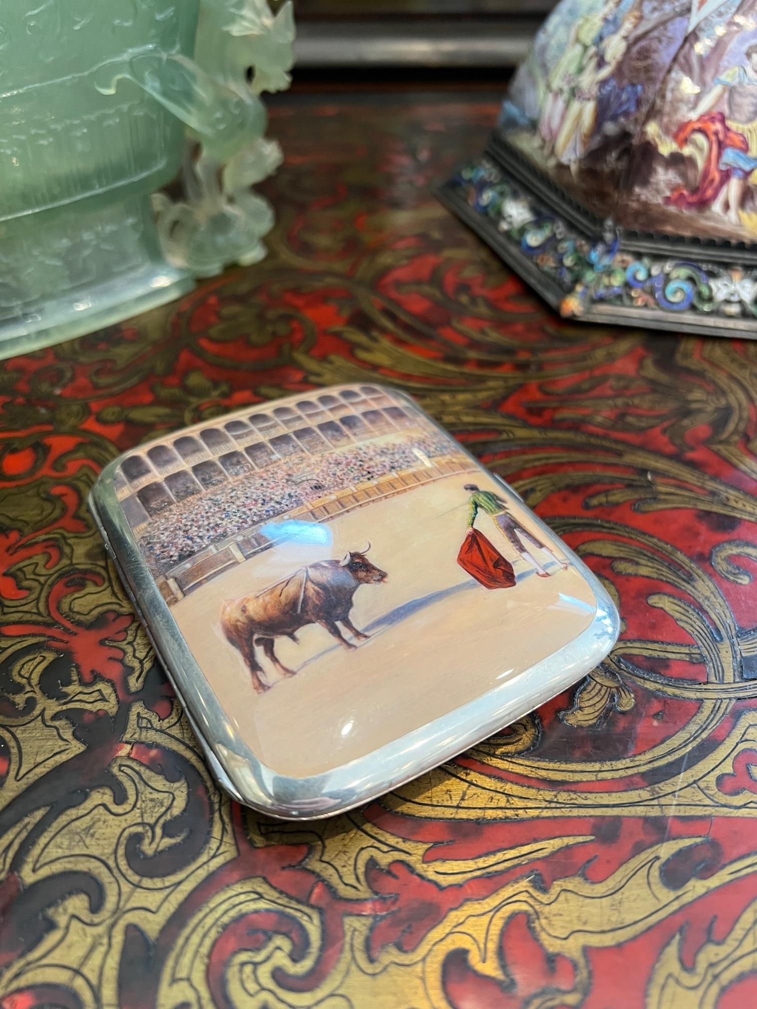 A 1920'S GERMAN SILVER AND ENAMEL CIGARETTE CASE