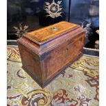 A GEORGE II BURR WALNUT TEA CADDY