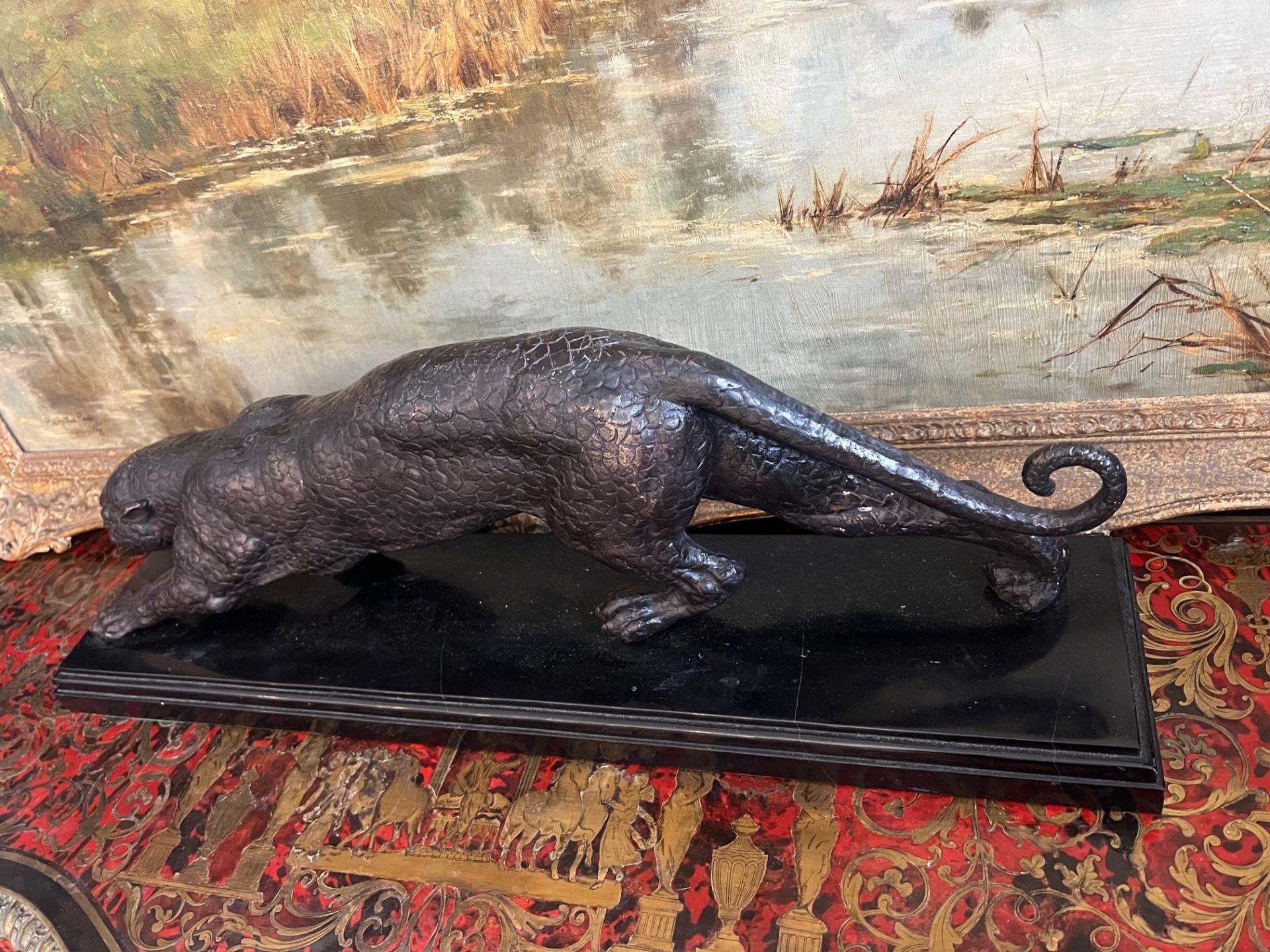 A LARGE BRONZE MODEL OF A STALKING PANTHER - Image 6 of 6