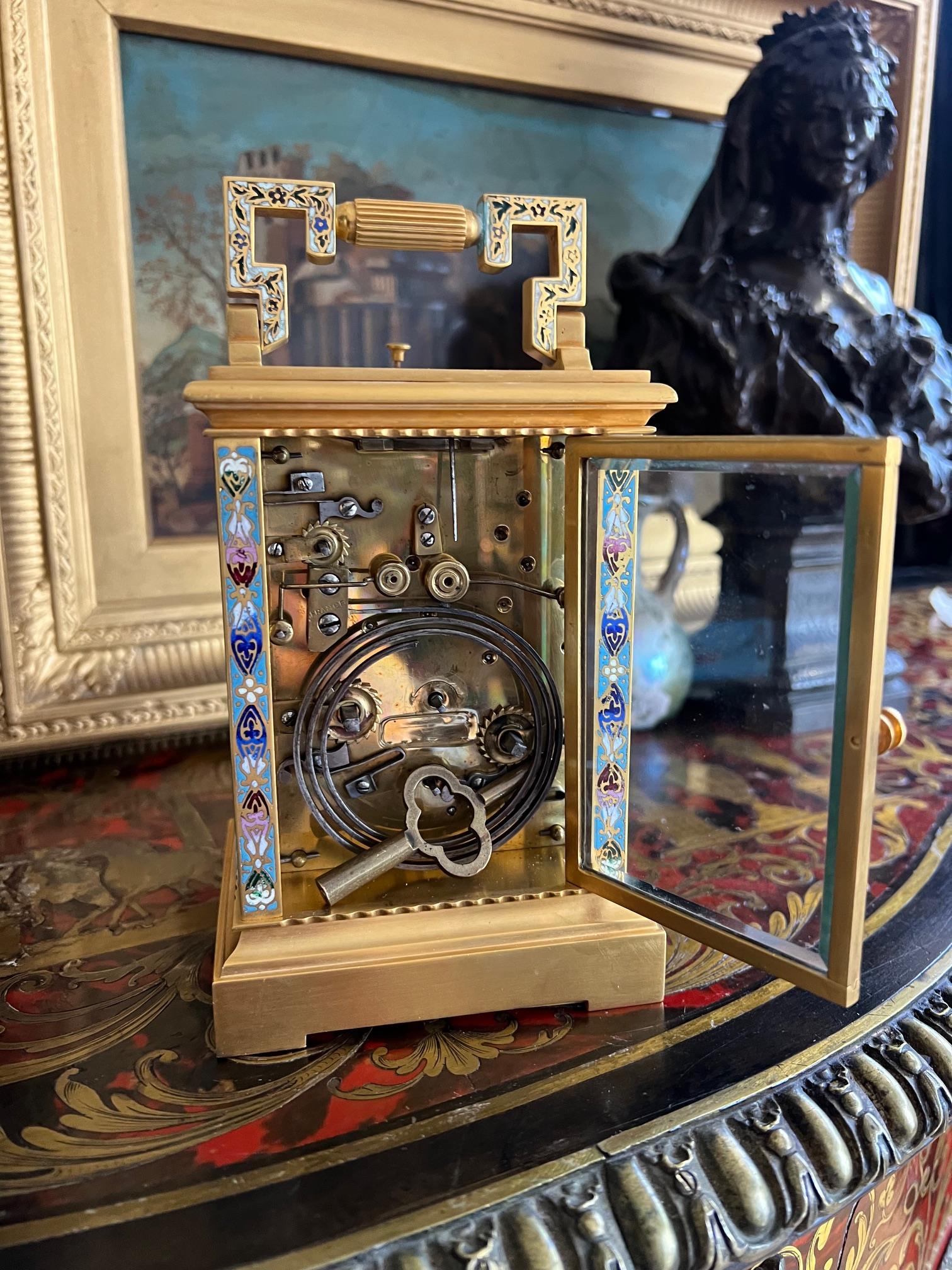 A LATE 19TH CENTURY FRENCH GILT BRASS AND CLOISONNE ENAMEL CARRIAGE CLOCK - Bild 7 aus 7