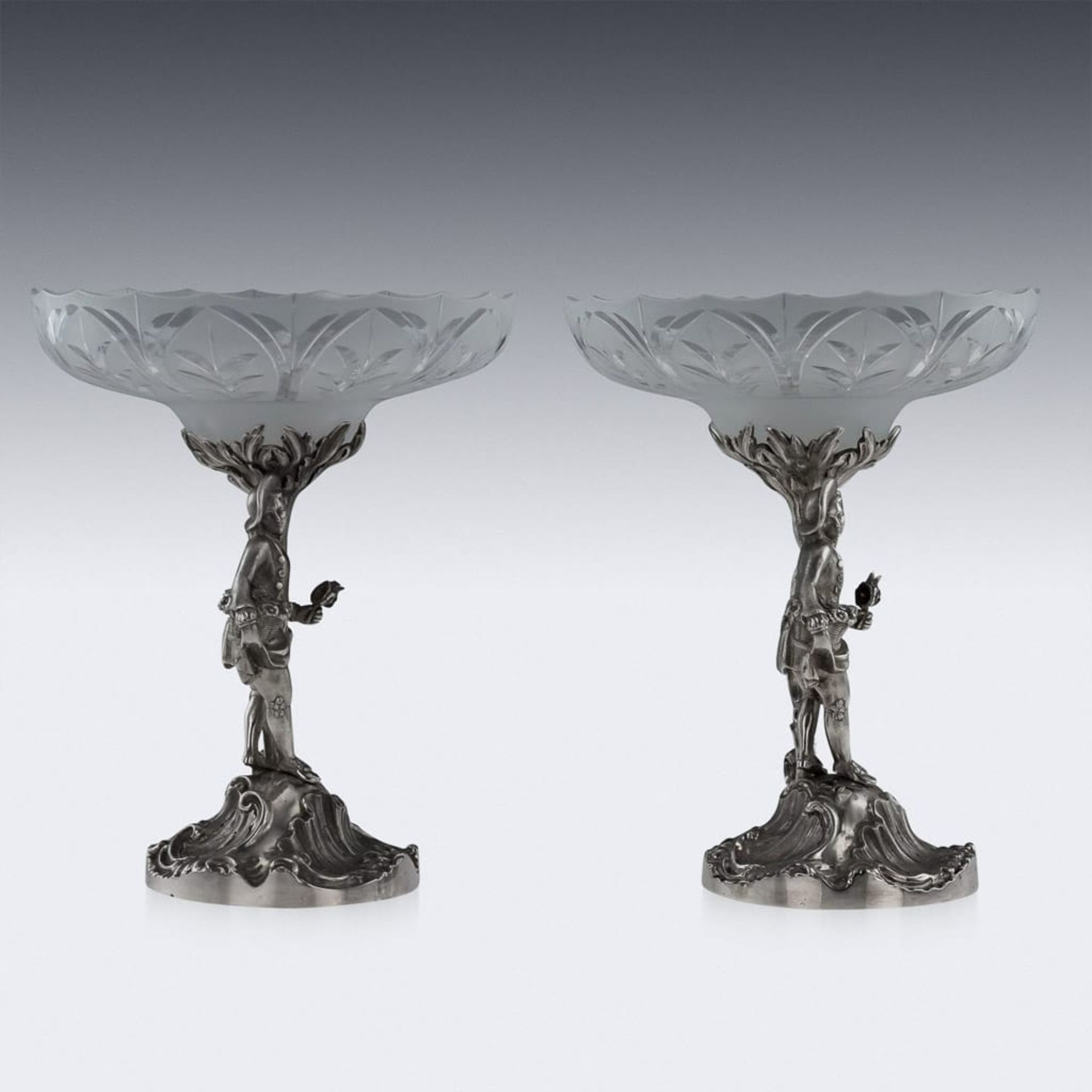 A PAIR OF 19TH CENTURY STERLING SILVER FIGURAL COMPORTS, C & G FOX C.1852 - Image 4 of 14