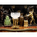 A LATE 19TH / EARLY 20TH CENTURY ORMOLU AND GLASS CENTREPIECE