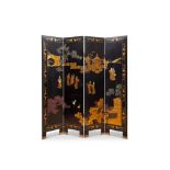 A CHINESE CARVED AND LACQUERED FOUR PANEL SCREEN