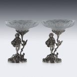 A PAIR OF 19TH CENTURY STERLING SILVER FIGURAL COMPORTS, C & G FOX C.1852