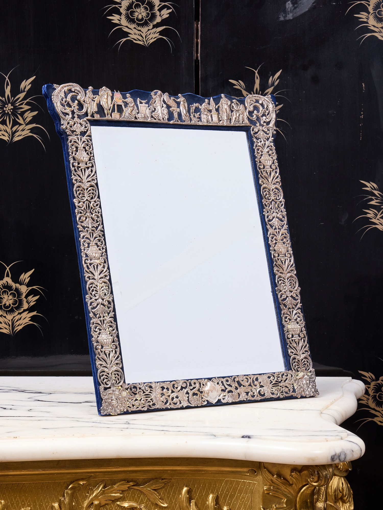 A 19TH CENTURY ENGLISH STERLING SILVER DRESSING MIRROR