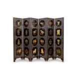 A CHINESE HARDSTONE AND MOTHER OF PEARL MOUNTED LACQUERED SCREEN