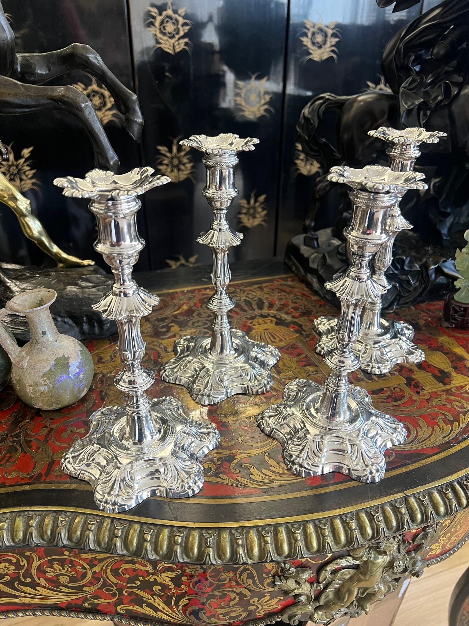 A SET OF FOUR GEORGIAN MID 18TH CENTURY SILVER CANDLESTICKS, C.1756 - Image 7 of 7