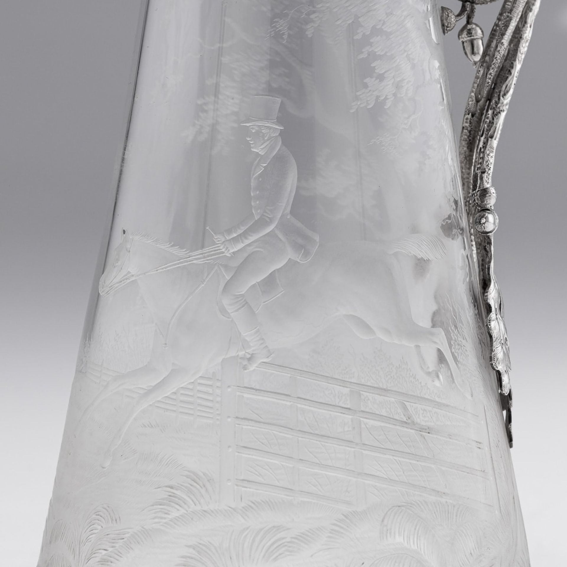 A 19TH CENTURY SILVER AND GLASS HUNTING CLARET JUG C. 1887 - Image 9 of 30