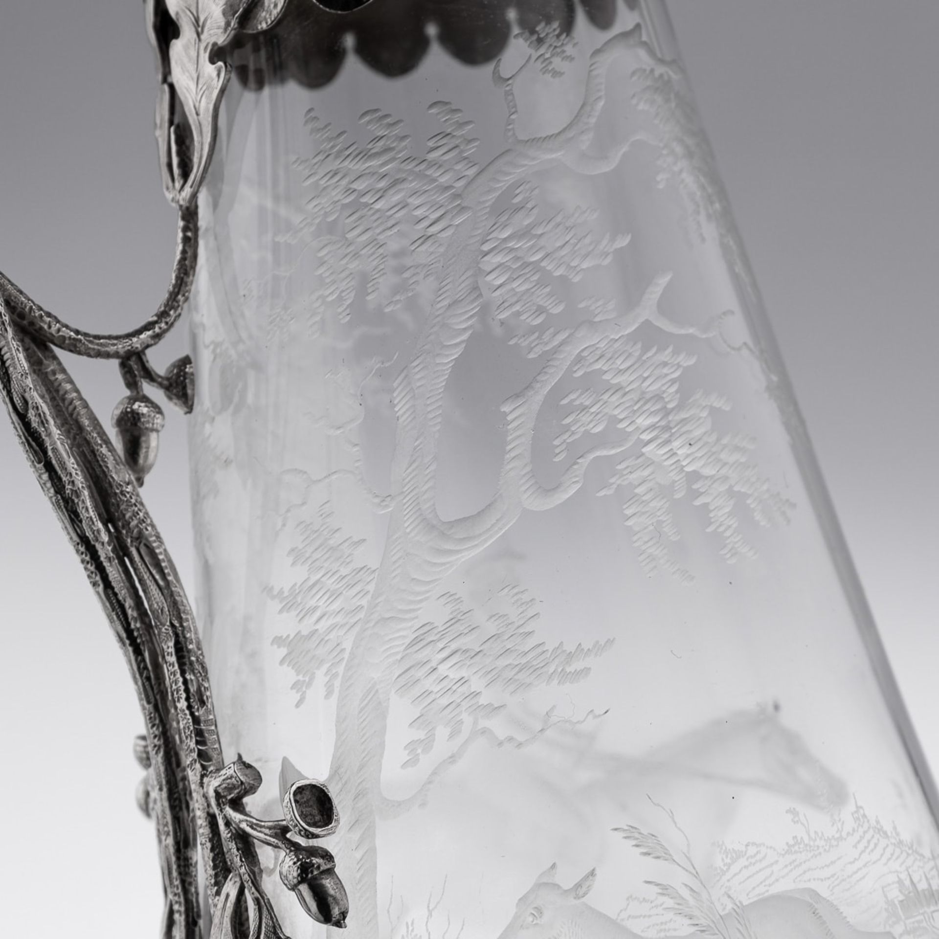 A 19TH CENTURY SILVER AND GLASS HUNTING CLARET JUG C. 1887 - Image 16 of 30