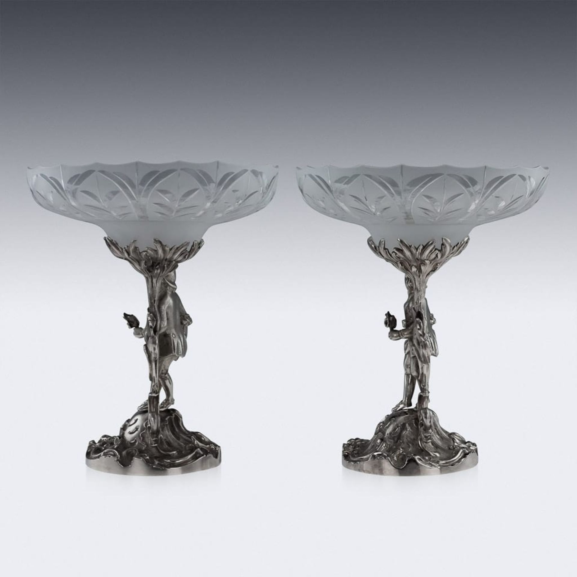 A PAIR OF 19TH CENTURY STERLING SILVER FIGURAL COMPORTS, C & G FOX C.1852 - Image 3 of 14