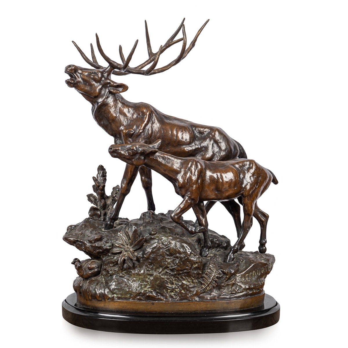 PROSPER LECOURTIER (1851-1925): A 19TH CENTURY BRONZE OF A STAG AND DOE - Image 3 of 22