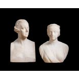 JOHN EDWARD JONES (1806-1862): A PAIR OF MARBLE BUSTS OF THE EARL AND COUNTESS OF DESART, 1861