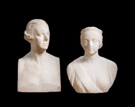 JOHN EDWARD JONES (1806-1862): A PAIR OF MARBLE BUSTS OF THE EARL AND COUNTESS OF DESART, 1861