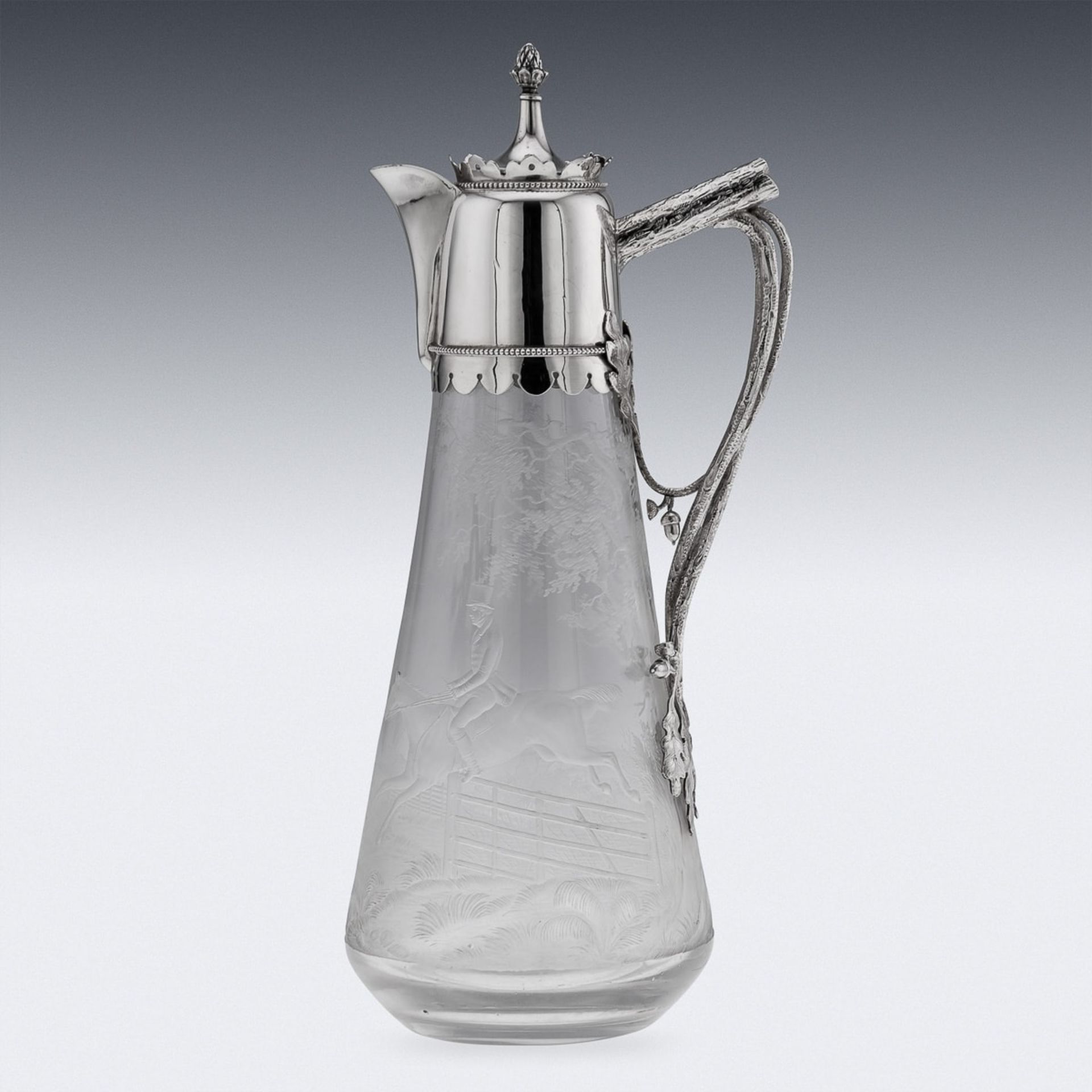 A 19TH CENTURY SILVER AND GLASS HUNTING CLARET JUG C. 1887 - Image 17 of 30