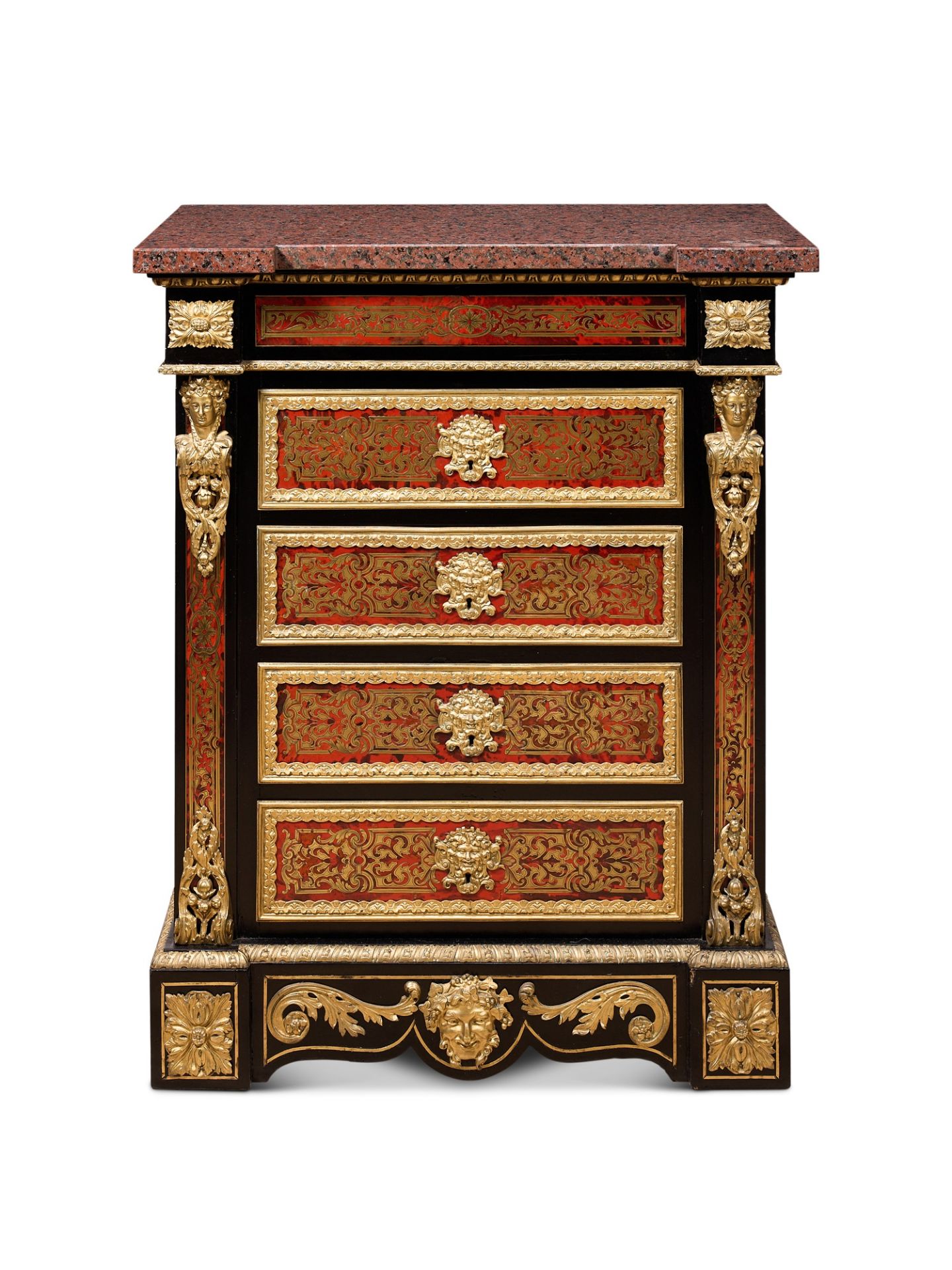 A FINE LATE 19TH CENTURY BOULLE STYLE TORTOISESHELL AND CUT BRASS CHEST OF DRAWERS - Image 2 of 8