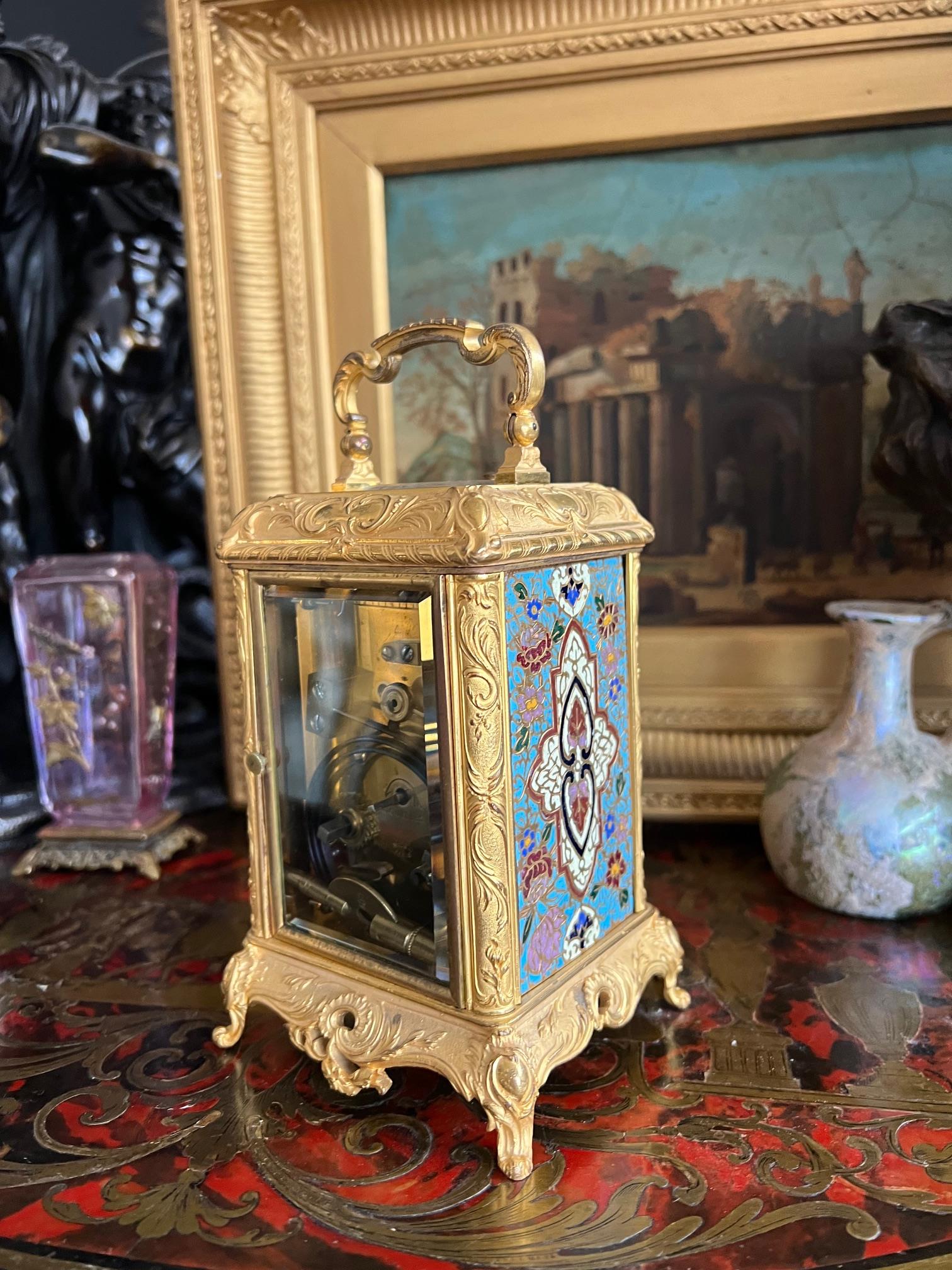 A FINE LATE 19TH CENTURY FRENCH GILT BRASS AND CLOISONNE ENAMEL CARRIAGE CLOCK - Image 6 of 8