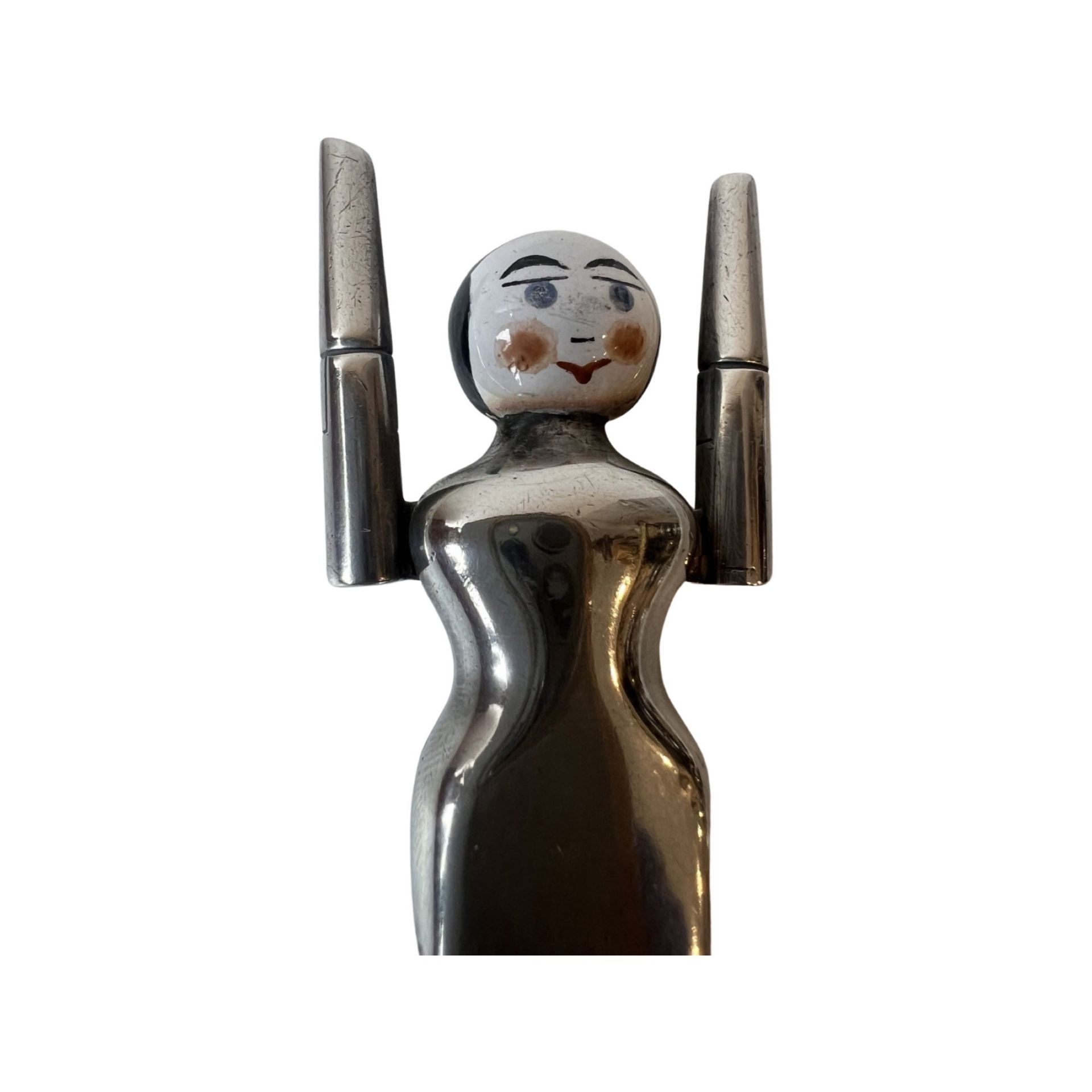 A RARE PAIR OF EARLY 20TH CENTURY SILVER AND ENAMEL 'DUTCH DOLL' SUGAR TONG, LONDON, 1910 - Image 4 of 4