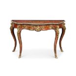 A FINE LATE 19TH CENTURY BOULLE STYLE TORTOISESHELL AND CUT BRASS CONSOLE TABLE