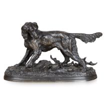 JULES MOIGNIEZ (1835-1894): A BRONZE MODEL OF A SETTER WITH HARE