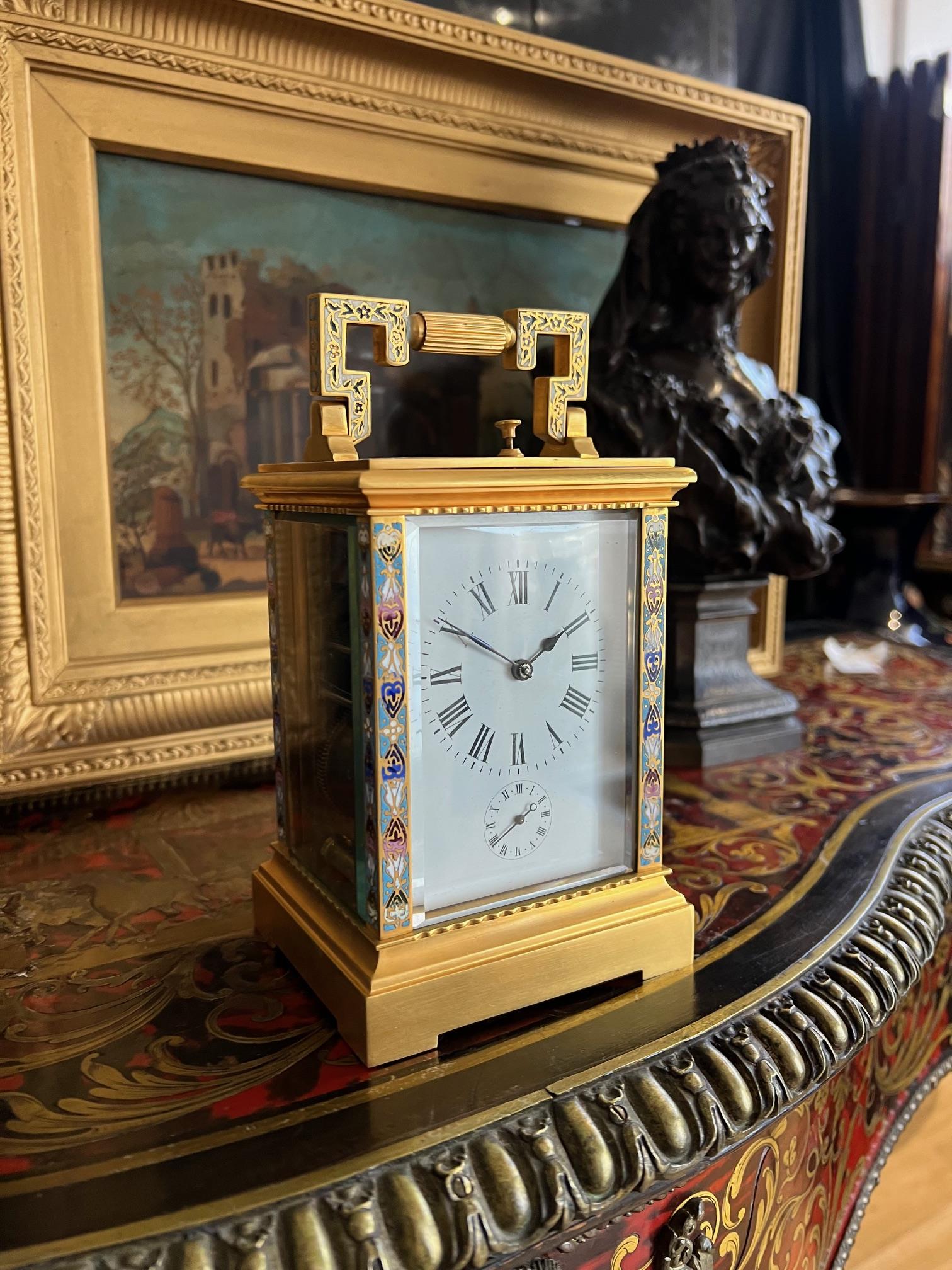 A LATE 19TH CENTURY FRENCH GILT BRASS AND CLOISONNE ENAMEL CARRIAGE CLOCK - Bild 2 aus 7