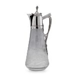 A 19TH CENTURY SILVER AND GLASS HUNTING CLARET JUG C. 1887