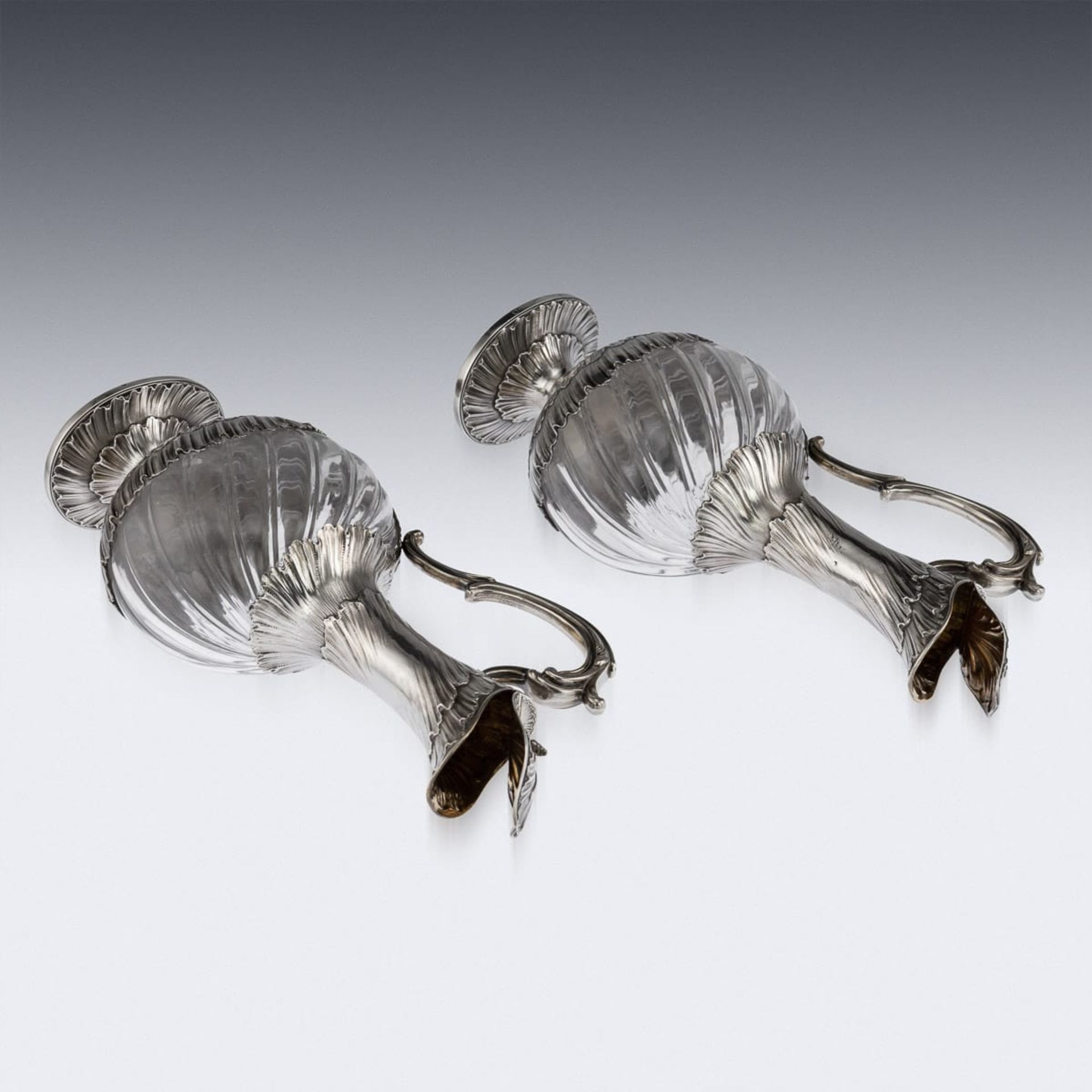 MAISON ODIOT: A PAIR OF 19TH CENTURY SILVER AND GLASS CLARET JUGS CIRCA 1890 - Image 5 of 16