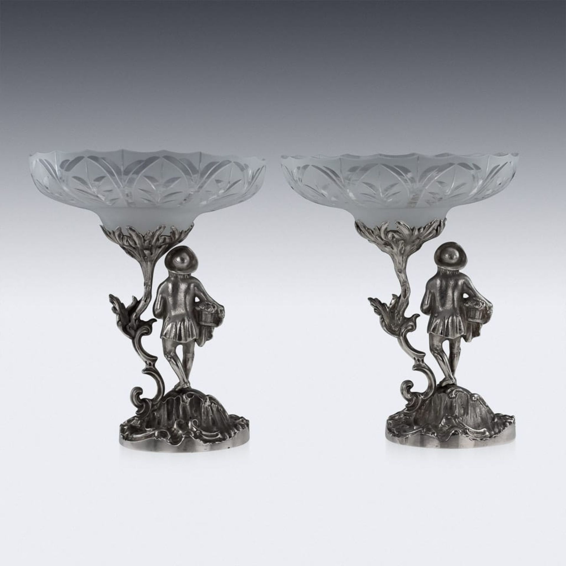 A PAIR OF 19TH CENTURY STERLING SILVER FIGURAL COMPORTS, C & G FOX C.1852 - Image 7 of 14