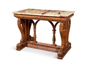 A LATE 19TH CENTURY FLEMISH WALNUT HALL TABLE WITH ONYX TOP