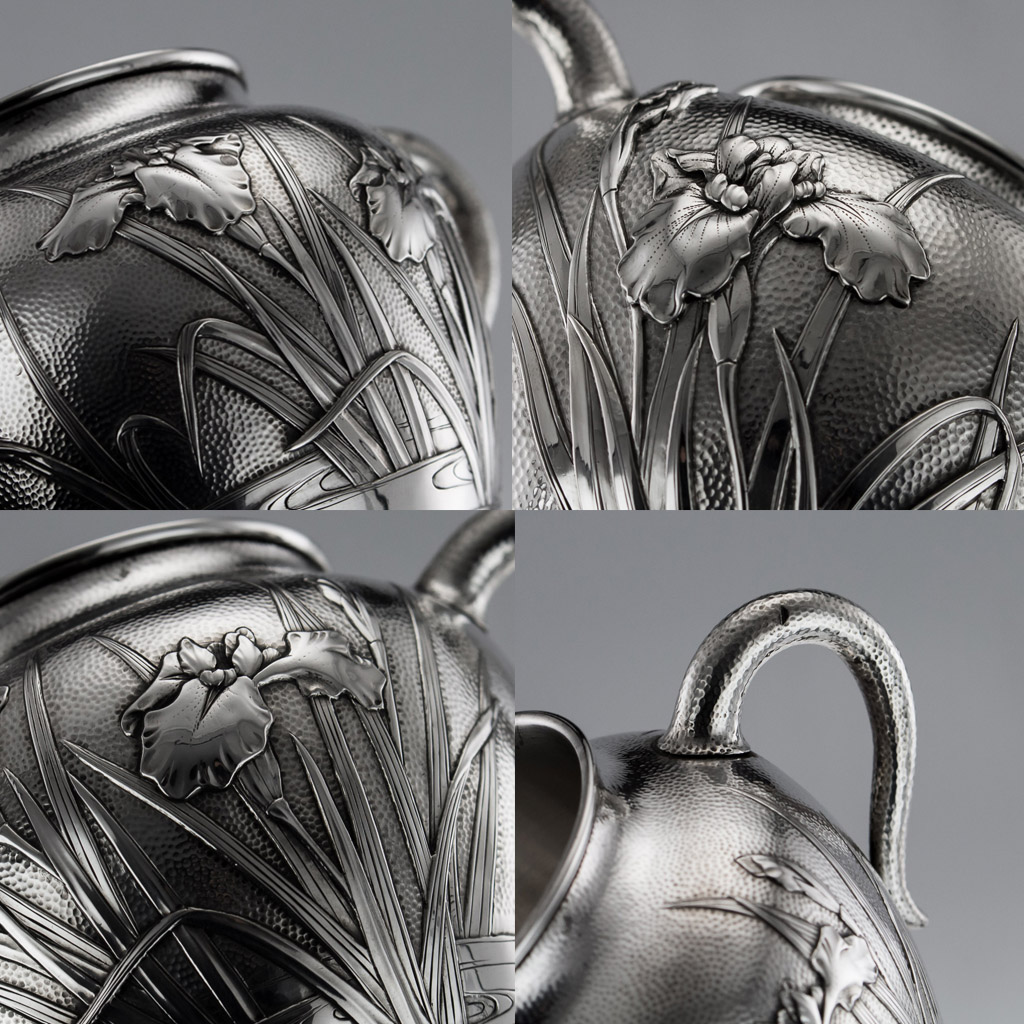 AN EXCEPTIONAL EARLY 20TH CENTURY JAPANESE SILVER TEA & COFFEE SERVICE ON TRAY C. 1900 - Image 25 of 31