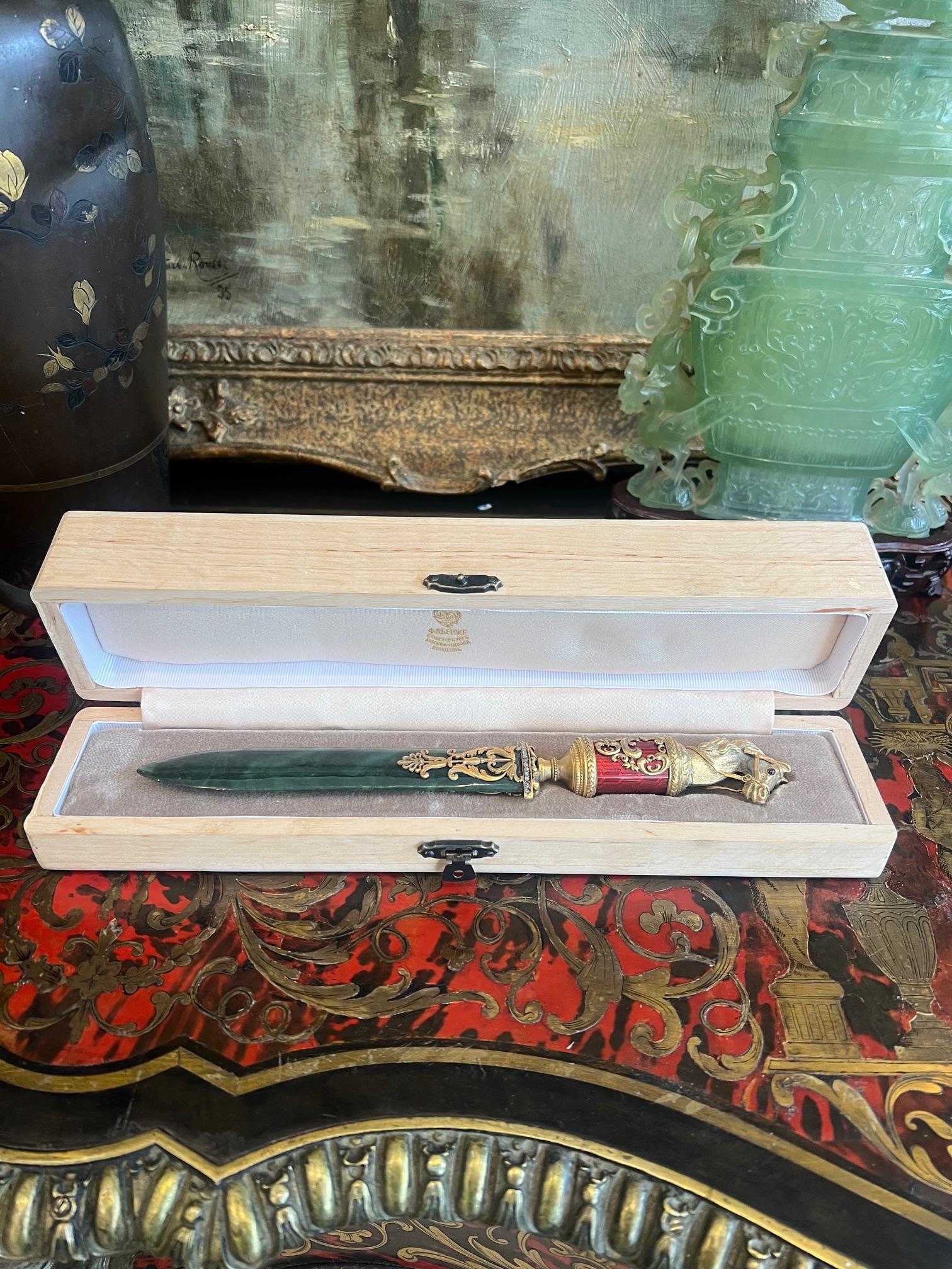 A FABERGE STYLE SILVER GILT, DIAMOND SET AND ENAMELLED LETTER KNIFE - Image 3 of 5