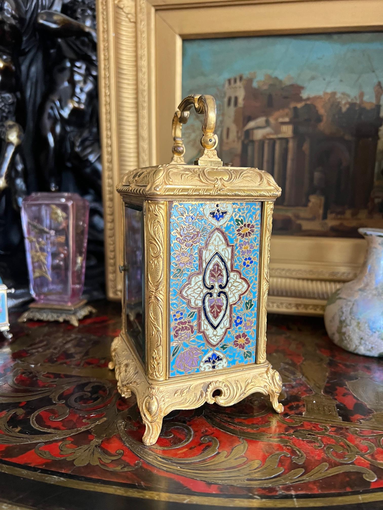 A FINE LATE 19TH CENTURY FRENCH GILT BRASS AND CLOISONNE ENAMEL CARRIAGE CLOCK - Image 8 of 8