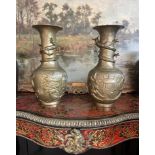 A PAIR OF CHINESE BRONZE DRAGON VASES