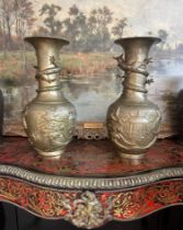 A PAIR OF CHINESE BRONZE DRAGON VASES