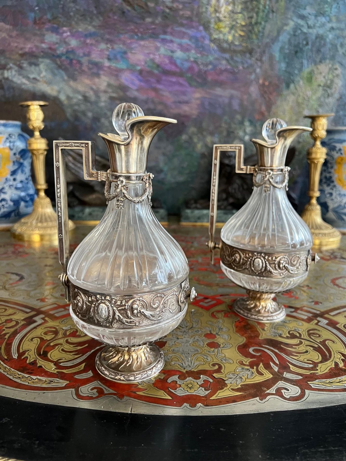 A PAIR OF 19TH CENTURY FRENCH SILVER AND GLASS LIQUOR JUGS - Image 7 of 7