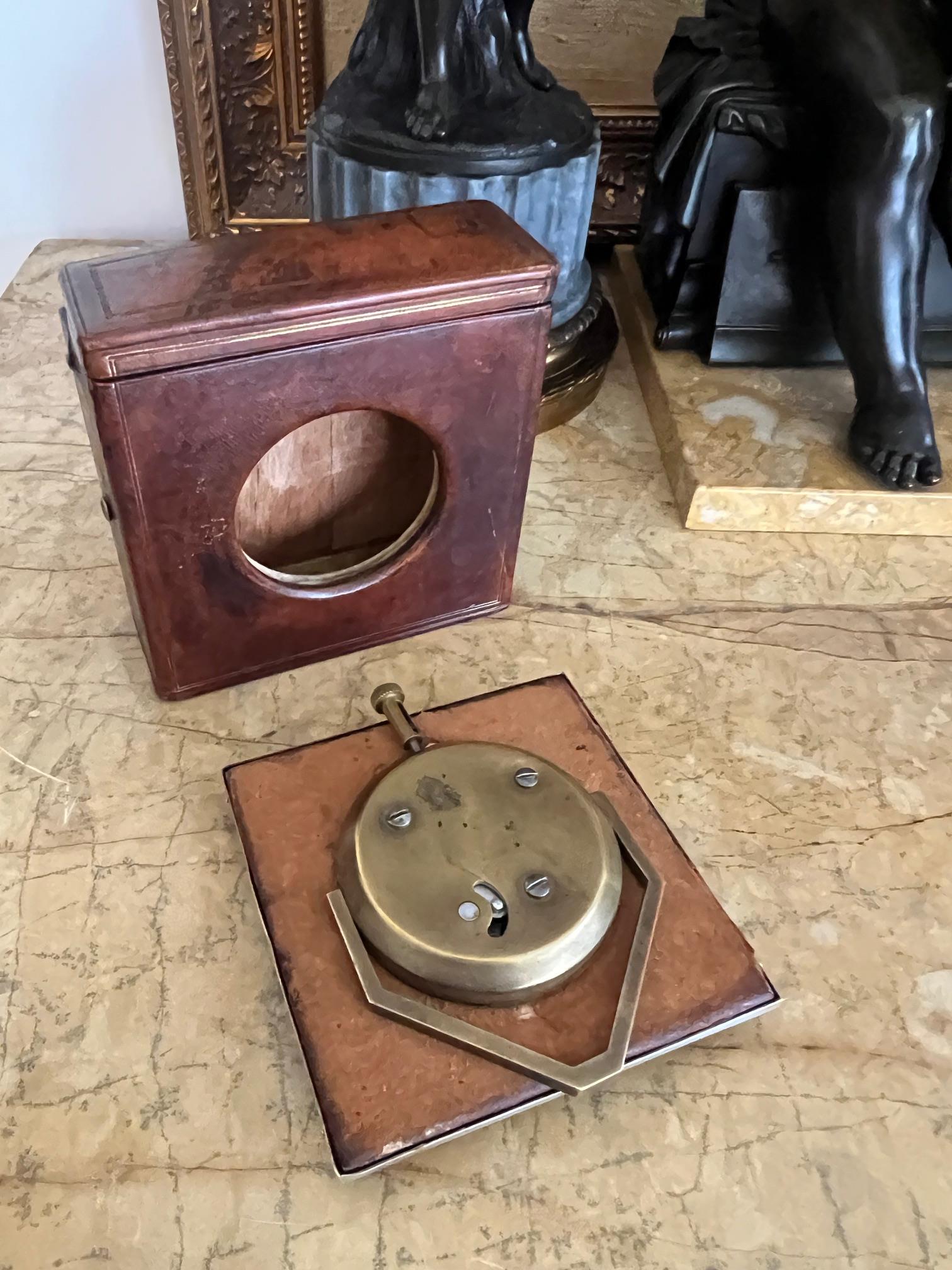 CARTIER: A 1930'S SILVER AND LEATHER TRAVELLING CLOCK IN ORIGINAL CASE - Image 5 of 6