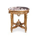 A LATE 19TH CENTURY FRENCH GILTWOOD AND MARBLE GUERIDON